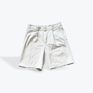 Ashworth Golf Mens 32W Pleated Khaki Shorts EZTECH HIDEF Luxury Cotton Stone